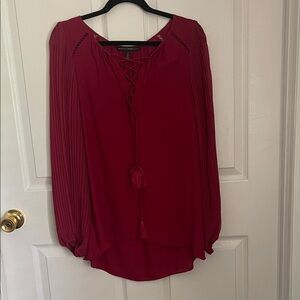 White House Black Market Burgundy Blouse with Tassel